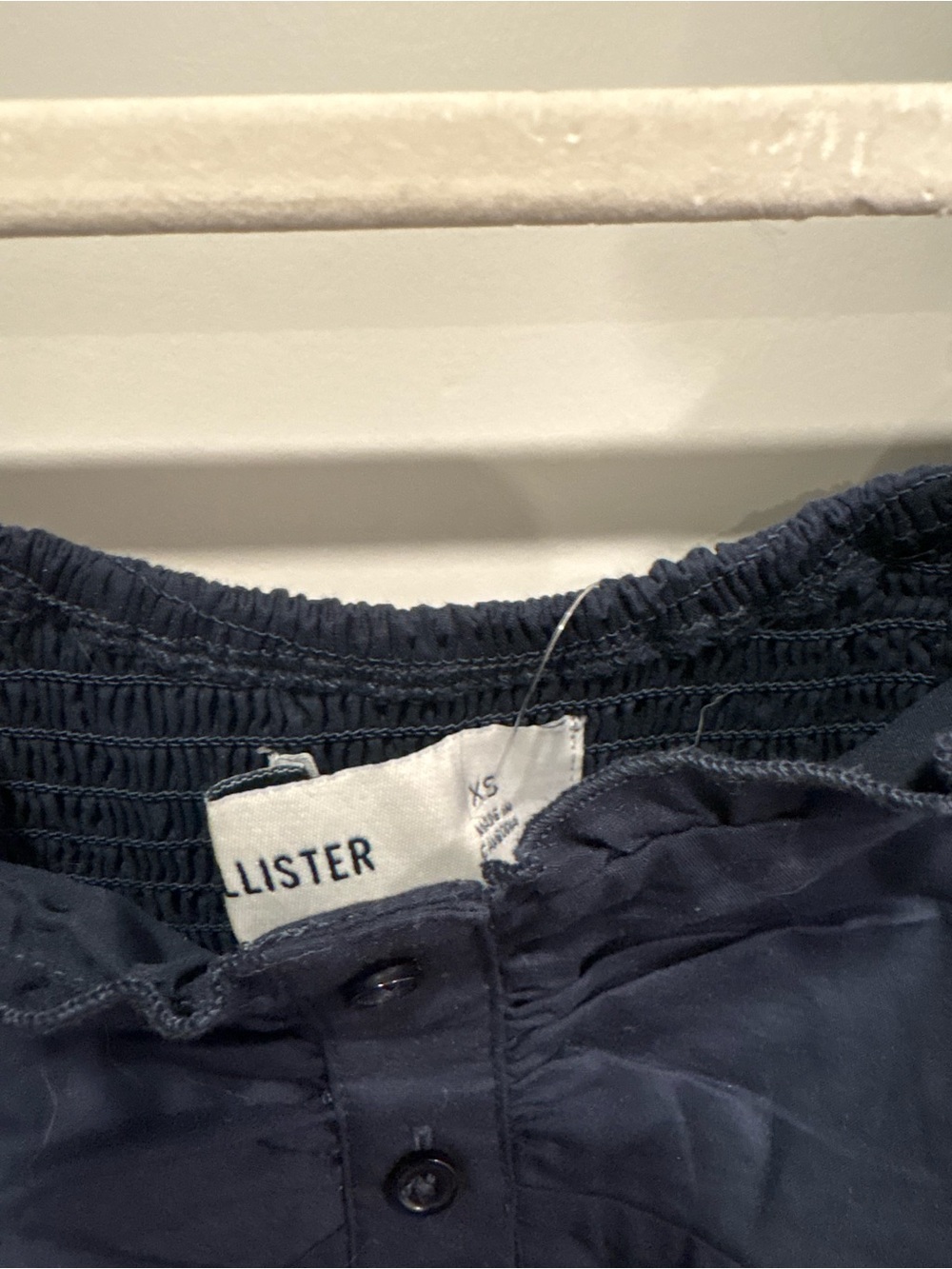 Hollister Navy Ruffle Strap Button-Front Top - Picture 4 of 4
